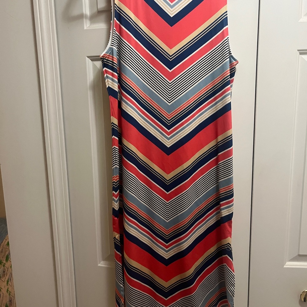 Pink and Blue Sleeveless Scoop Neck Maxi Sundress